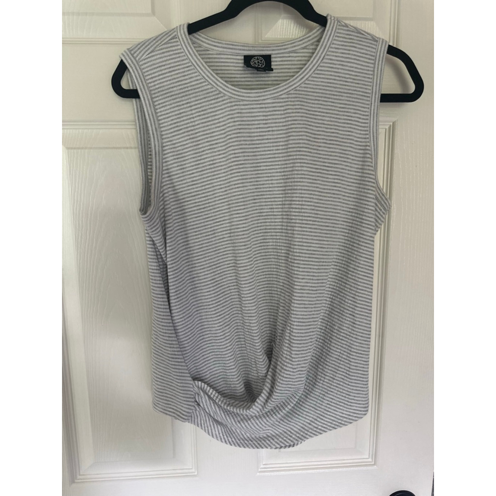 Women's Bobeau Striped Twist Front Tank Top Gray/White Size L